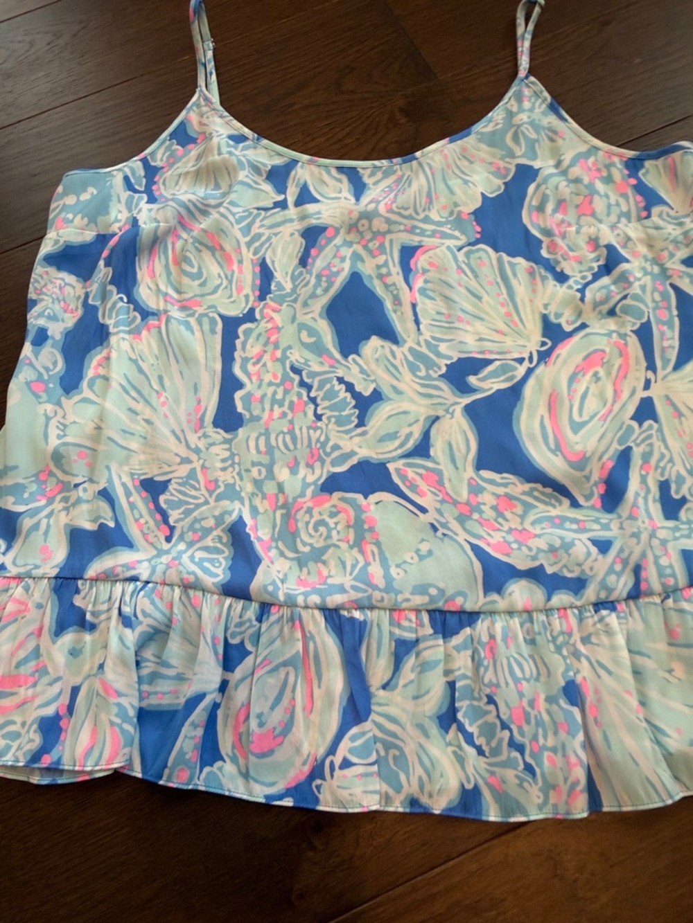 Lilly Pulitzer Coral Tank Into the Deep Ruffle Hem Size Large - C40-038 - Picture 3 of 8